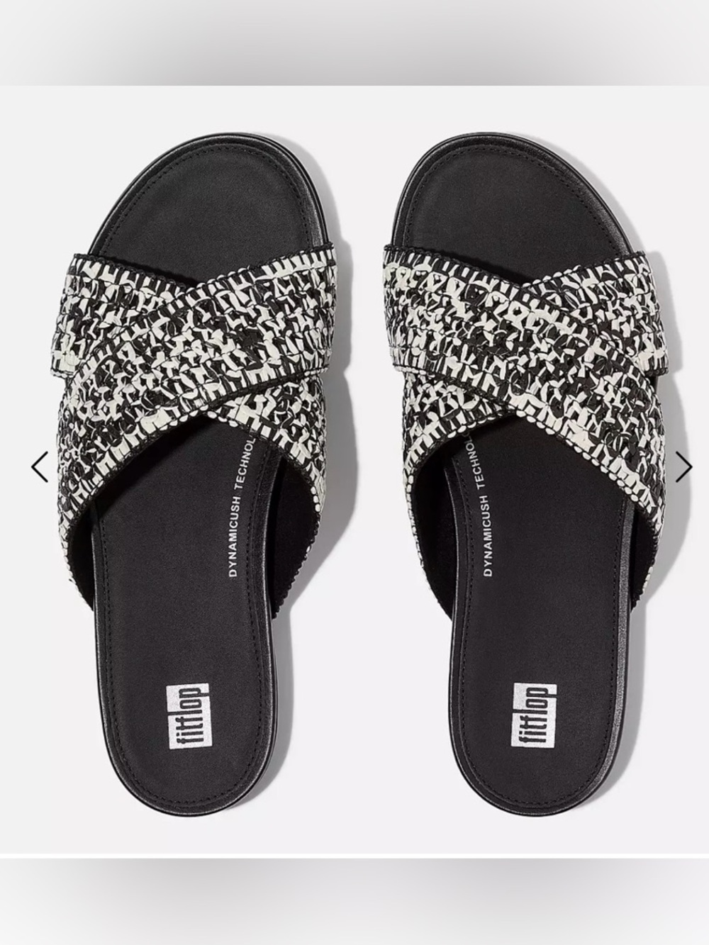 Fitflop Black and White Woven Crisscross Slide Mules